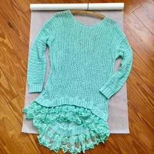LP Vintage 80s Knit and Lace Cover Up Pullover Long Top